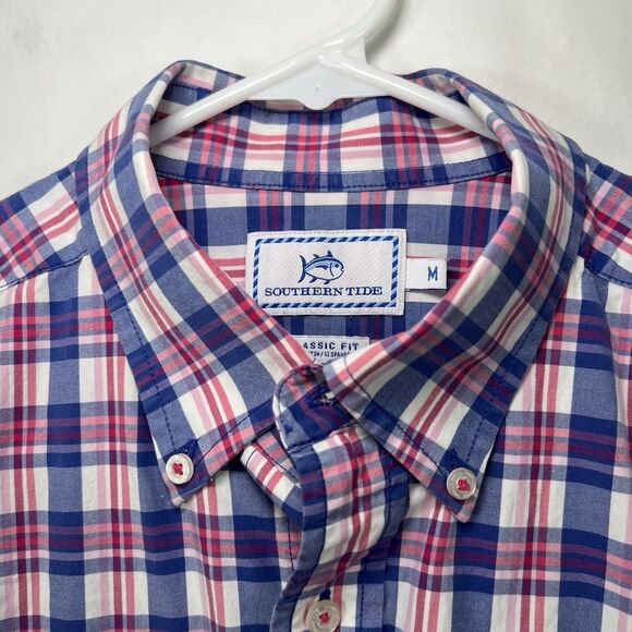 Southern Tide Classic Fit Button Down Shirt Mens Size Medium Blue Pink Plaid LS - Picture 7 of 11